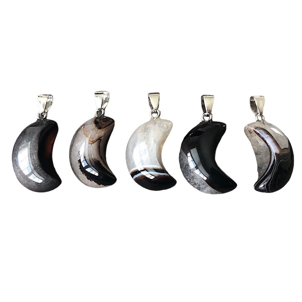 Black agate crescent moon pendant